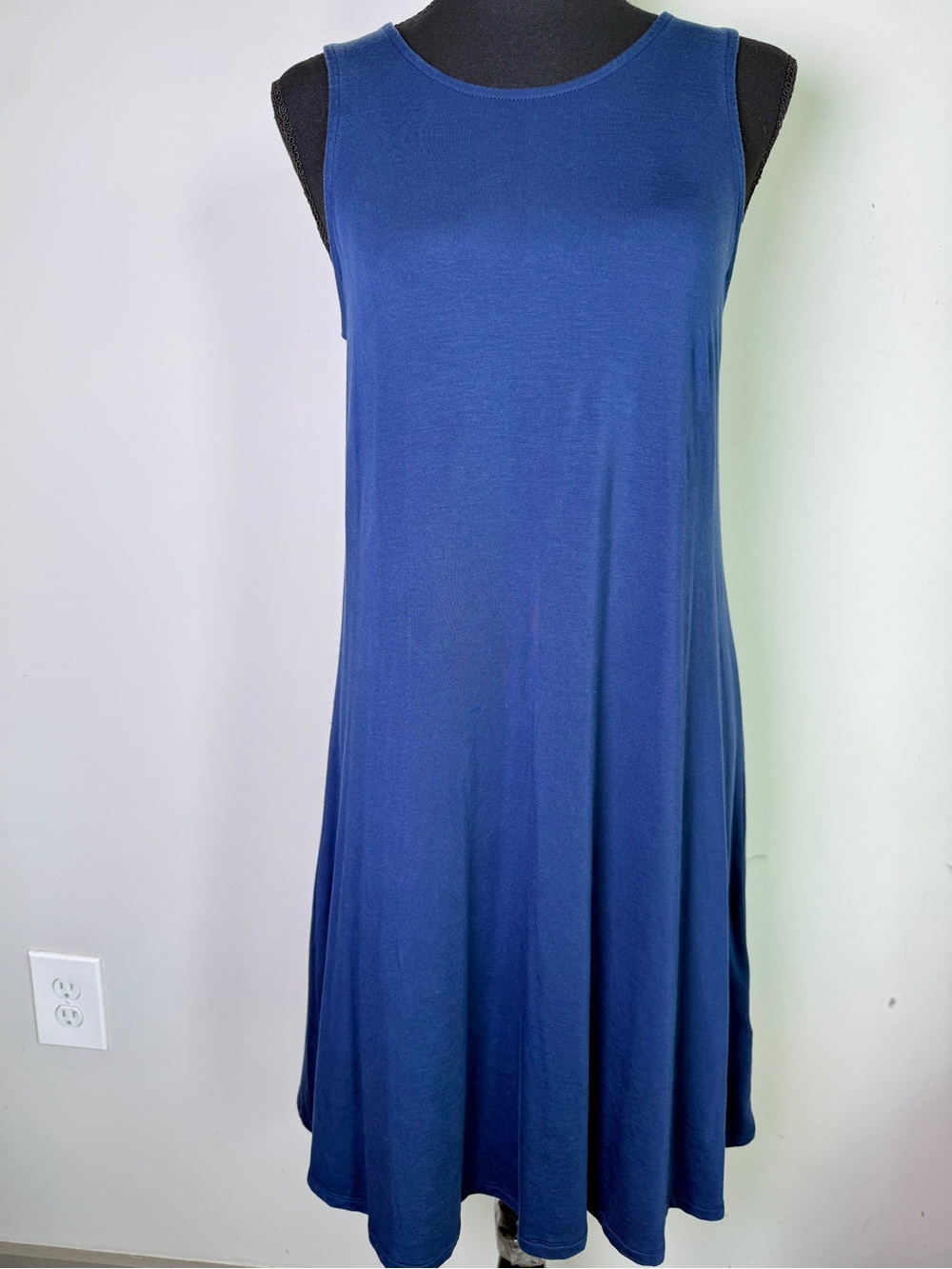 Quince Tencel Jersey Mini Swing Dress Navy Blue Minimalist Sleeveless Sz M